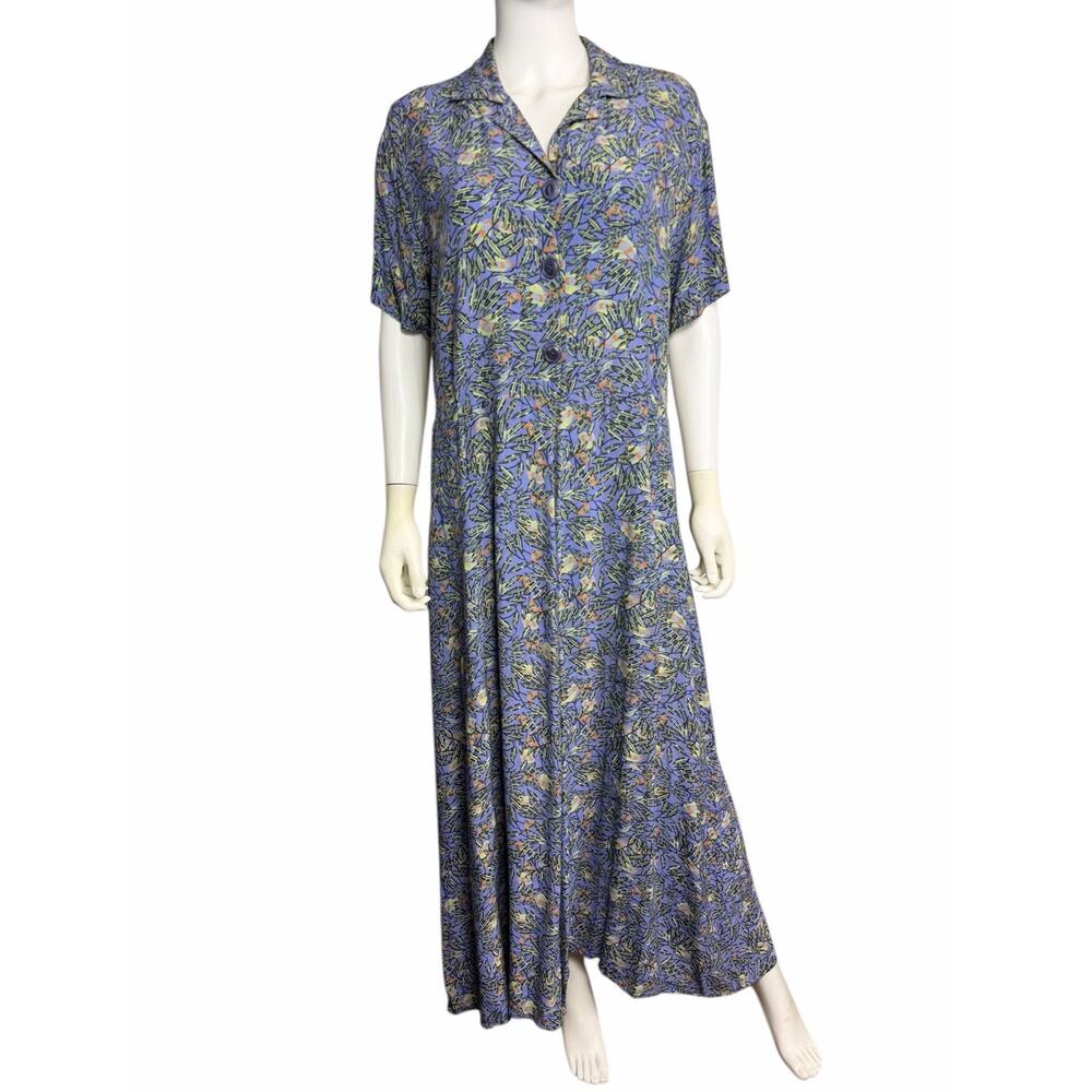FLAX by Jeanne Engelhart Women's M Multicolor Purple Floral Artsy Maxi Dress EUC